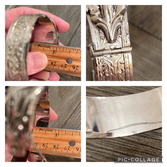 Antique Victorian Silver Plate Flower Repousse Bracelet Hinged Bangle - Picture 14 of 16